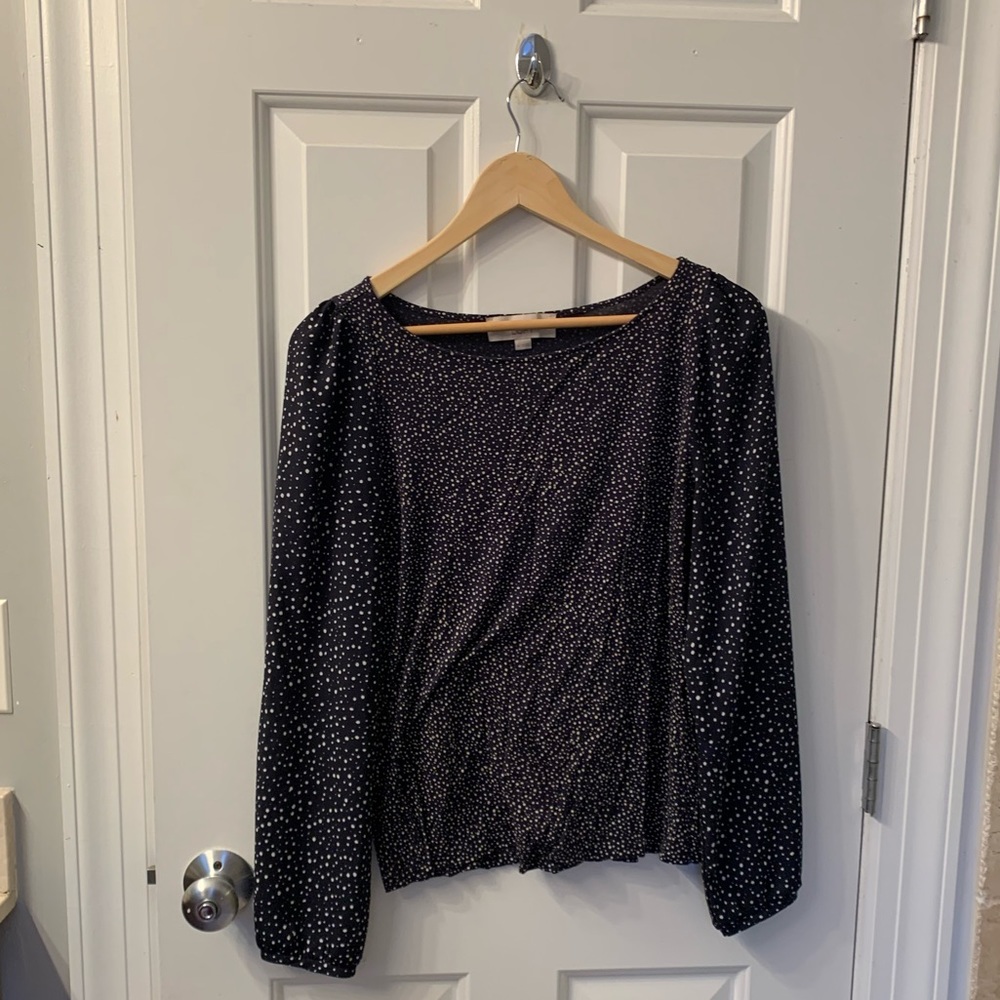 Size Medium Loft Navy Blue and White Polka Dot Blouse